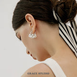 Cluster Pearl Hoop Earrings