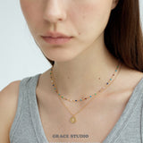 Celestial Coin & Rainbow Bead Layered Necklace