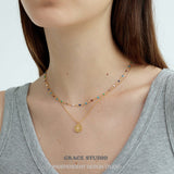 Celestial Coin & Rainbow Bead Layered Necklace
