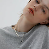 Black Heart Pendant Asymmetry Pearl-Chain Necklace