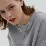 Black Heart Pendant Asymmetry Pearl-Chain Necklace