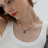 Black Heart Pendant Asymmetry Pearl-Chain Necklace