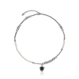Black Heart Pendant Asymmetry Pearl-Chain Necklace