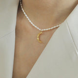 Celestial Crescent Pearl Pendant Necklace