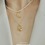 Celestial Crescent Pearl Pendant Necklace