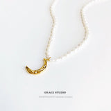 Celestial Crescent Pearl Pendant Necklace
