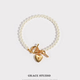Heart Lock Pearl Charm Bracelet