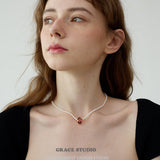 Teardrop Charm Pearl Necklace