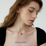 Teardrop Charm Pearl Necklace