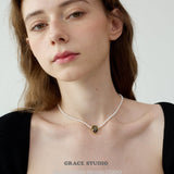 Teardrop Charm Pearl Necklace