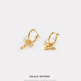 Winged Heart Key Hoop Earrings