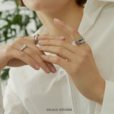 Rope Trim Wide Band & Double Layer Ring Set