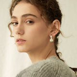 Quilted Pearl Drop Hoop Earrings