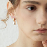 Quilted Pearl Drop Hoop Earrings