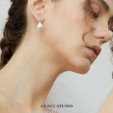 Quilted Pearl Drop Hoop Earrings