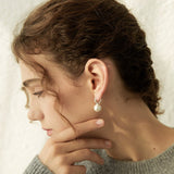 Quilted Pearl Drop Hoop Earrings