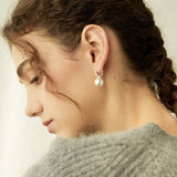 Quilted Pearl Drop Hoop Earrings