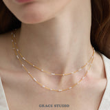 Delicate Pearl Station Chain Necklace
