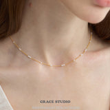 Delicate Pearl Station Chain Necklace