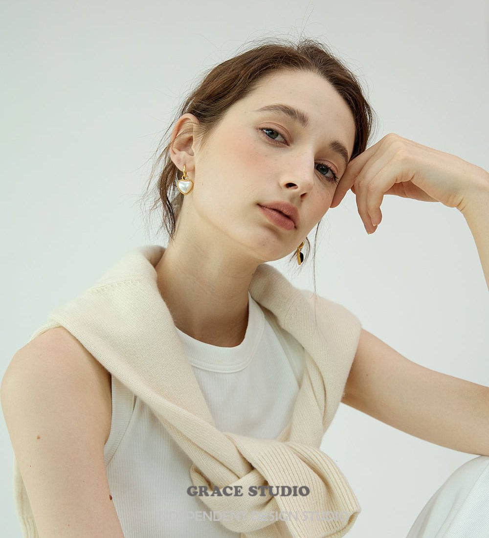 Sculpted Heart Charm Hoop Earrings