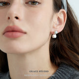 Grey Pearl and Brushed Drop Earrings
