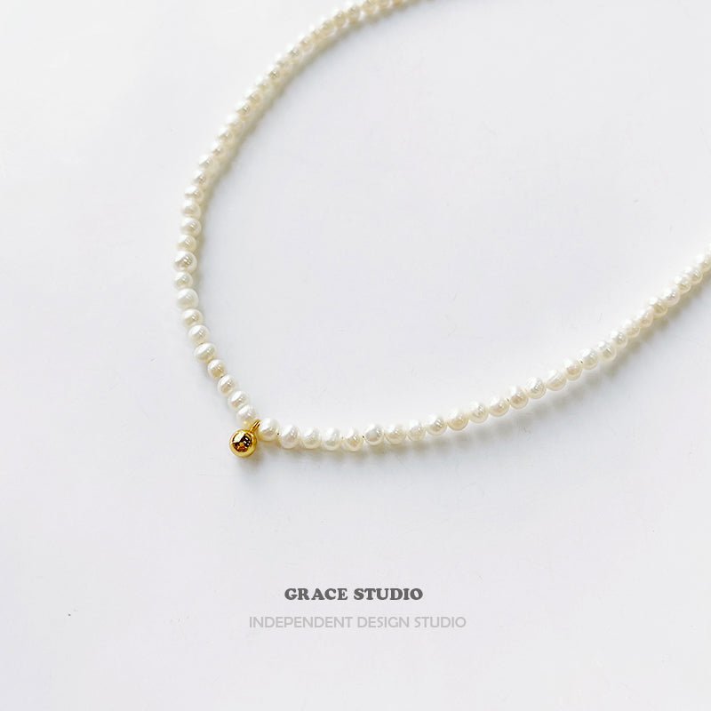Mini Round Pearl Charm Necklace - Grace Studio