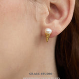 Pearl Ice Cream Cone Stud Earrings