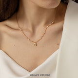 Iridescent Pearl Chain Tag Pendant Necklace