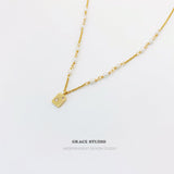 Iridescent Pearl Chain Tag Pendant Necklace
