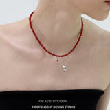 Glossy Red Agate Beaded Necklace