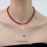 Glossy Red Agate Beaded Necklace