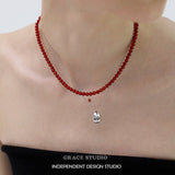 Glossy Red Agate Beaded Necklace