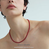 Glossy Red Agate Beaded Necklace