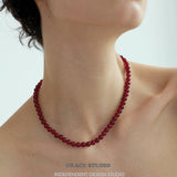 Glossy Red Agate Beaded Necklace
