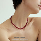 Glossy Red Agate Beaded Necklace