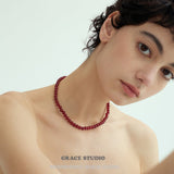 Glossy Red Agate Beaded Necklace