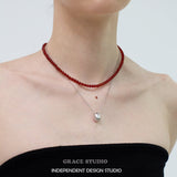 Glossy Red Agate Beaded Necklace