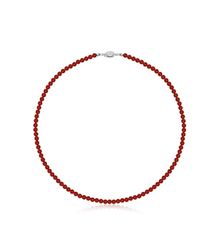 Glossy Red Agate Beaded Necklace