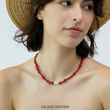 Garnet Red Agate Baroque Pearl Necklace