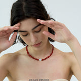 Garnet Red Agate Baroque Pearl Necklace