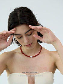 Garnet Red Agate Baroque Pearl Necklace - Grace Studio