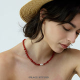 Garnet Red Agate Baroque Pearl Necklace