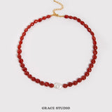Garnet Red Agate Baroque Pearl Necklace