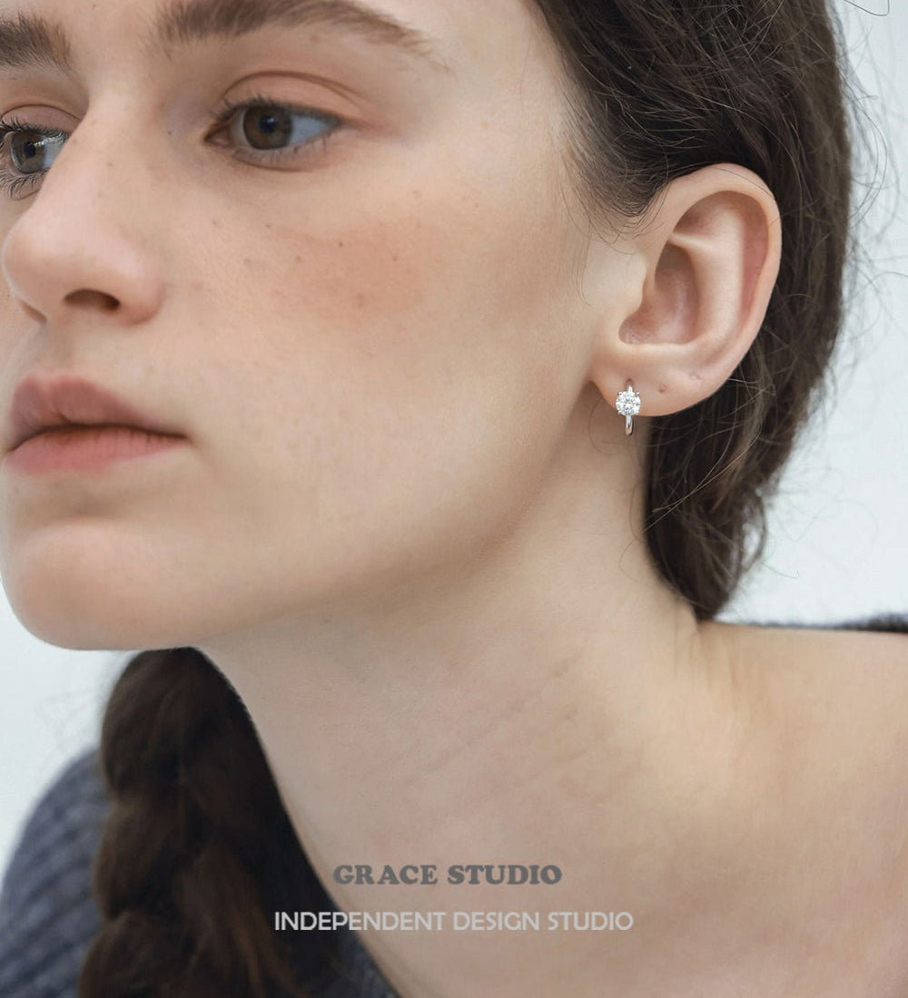 Moissanite Silver Mini Hoop Earrings