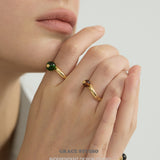 Minimalist Oval Gemstone Adjustable Gold Ring