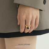 Minimalist Oval Gemstone Adjustable Gold Ring