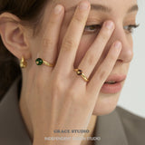 Minimalist Oval Gemstone Adjustable Gold Ring