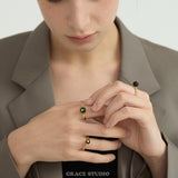 Minimalist Oval Gemstone Adjustable Gold Ring