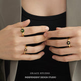 Minimalist Oval Gemstone Adjustable Gold Ring