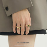 Minimalist Oval Gemstone Adjustable Gold Ring